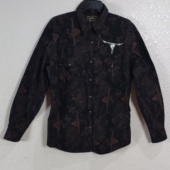 COWGIRL HARDWARE,Black and Brown Western Shirt, Size XL - Picture 3 of 17